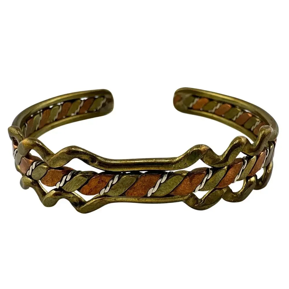 Vintage Boho 1970s Mixed Metal Copper Brass Wave Handmade 7